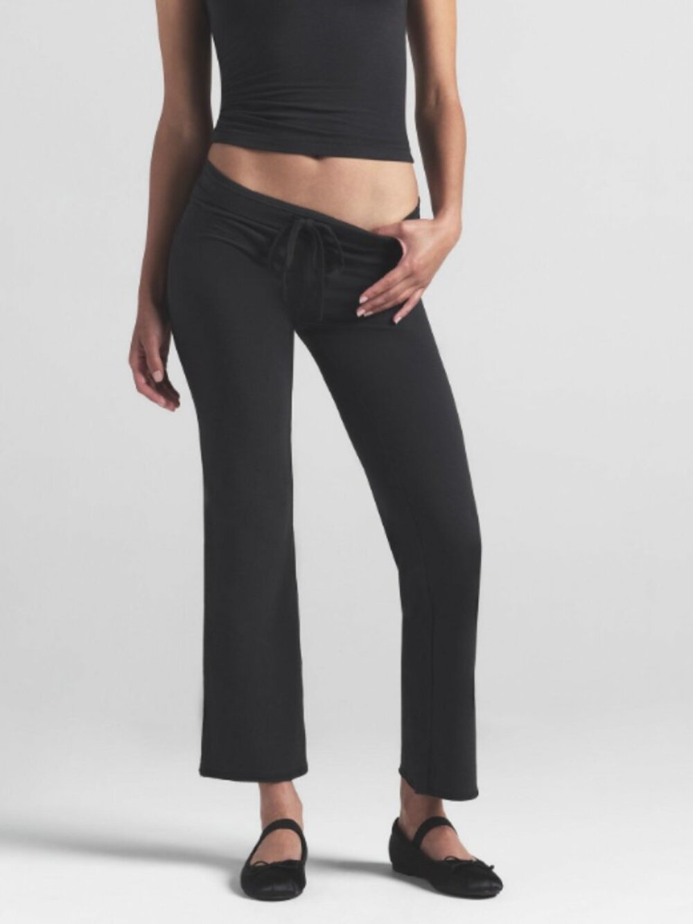 SKIMS Low Rise Crop Pant Black Cotton Jersey Stretchy Pull-On Waist Tie Sz Small